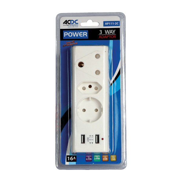 8611-ADAPTOR-3-WAY-WITH-USB-CHARGER