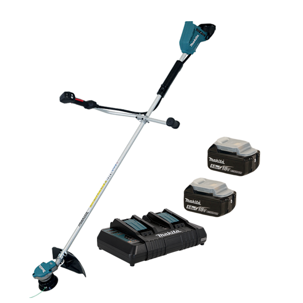 MAKITA CORDLESS 36V LI-ION BRUSHLESS TRIMMER WITH 2 X 5AH BATTERIES AND DUAL CHARGER