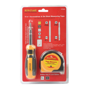 TORK CRAFT SCREWDRIVER 6 IN 1 PLUS 5M TAPE MEASURE