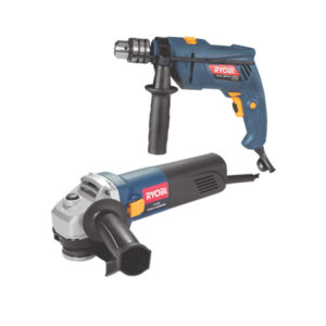 RYOBI IMPACT DRILL 13MM 650W & ANGLE GRINDER 115MM 850W COMBO