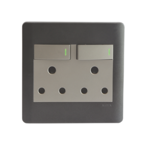 AUSMA SILVER/GREY 4X4 DOUBLE 3-PIN OUTLET WITH SWITCHES