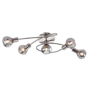 BRIGHT STAR CEILING LIGHT SATIN CHROME WITH SMOKE GLASS