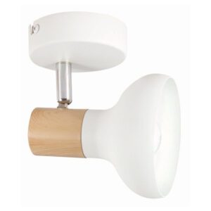 Bright Star Spotlight 1-Light White Metal with Wood Finish and Polished Chrome