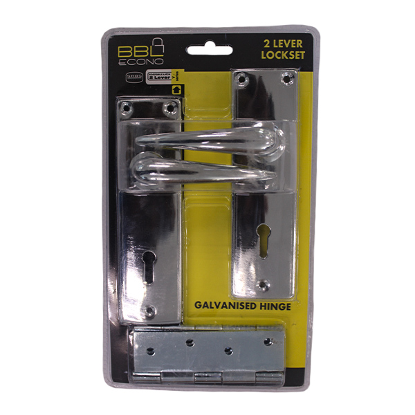 BBL MORTICE LOCKSET ECONO 2-LEVER + HINGES COMBO CHROME PLATED ...